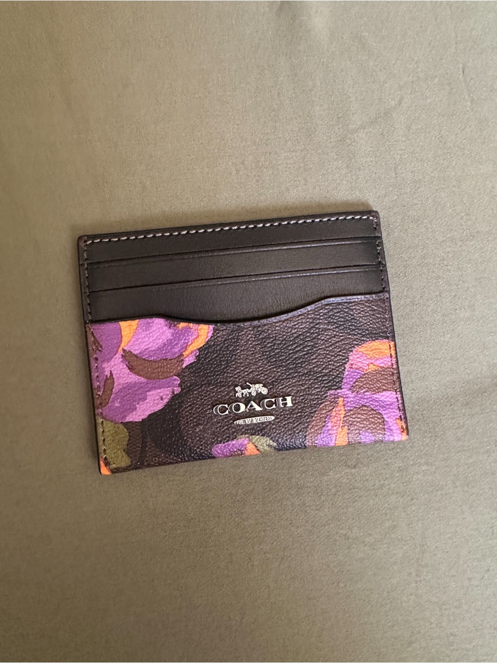 NWOT Coach Black Card Case with Multicolor Floral Print - Picture 2 of 5